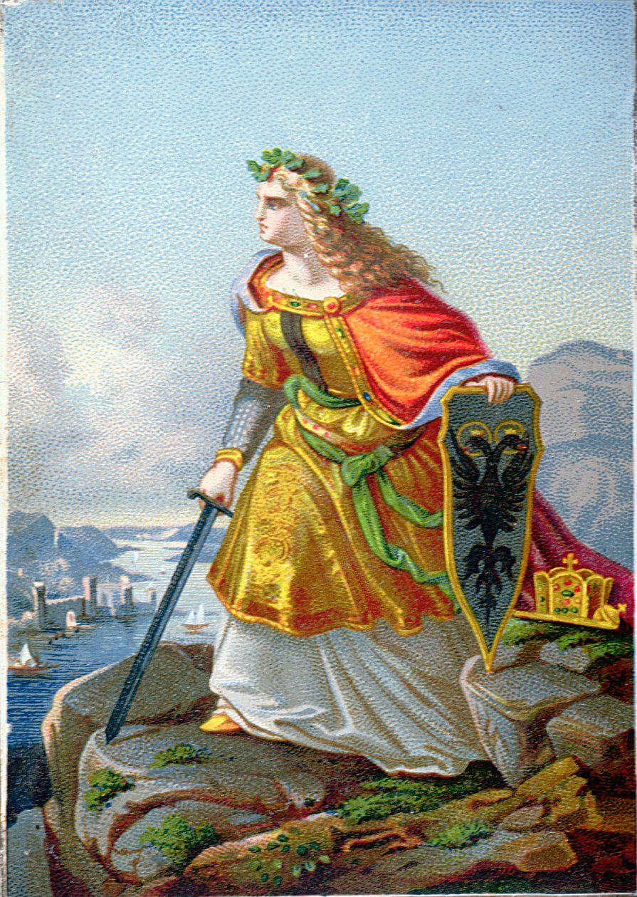 Postkarte, die Germania und den Rhein darstellt, ca. 1860 von German School