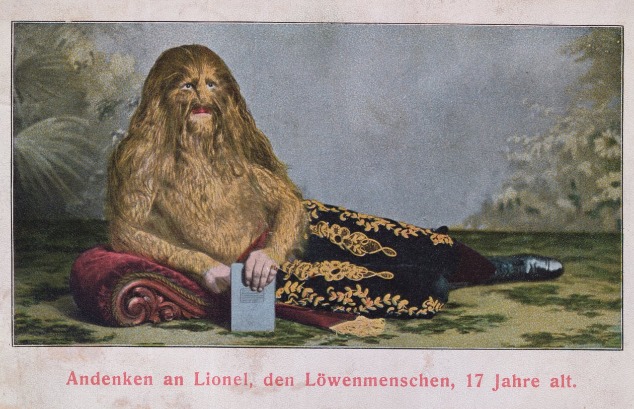 Postkarte, die Lionel den Löwenjungen im Alter von 17 Jahren zeigt, 1909 von German School