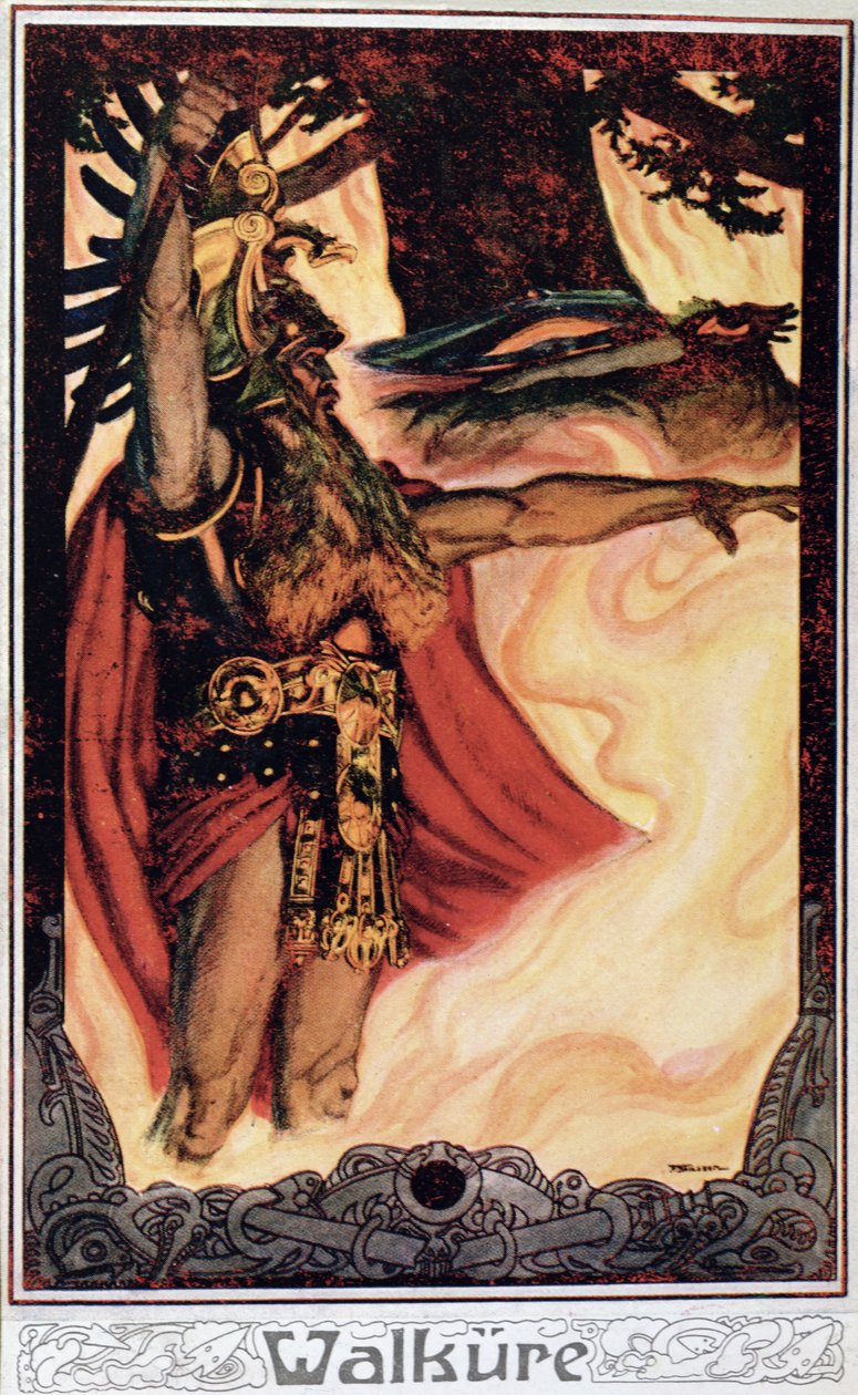 Postkarte, die Odin darstellt, wie er das Feuer ruft, 1914 von German School