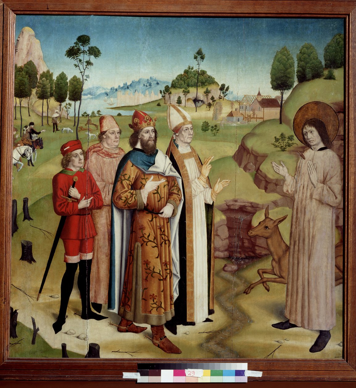 Darstellung des Treffens des westgotischen Königs Wamba und des heiligen Ägidius von German School
