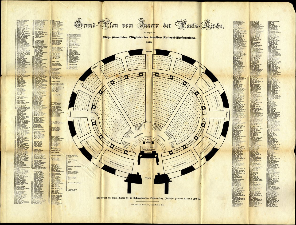 Sitzplan der Nationalversammlung in der Paulskirche, 1848 von German School