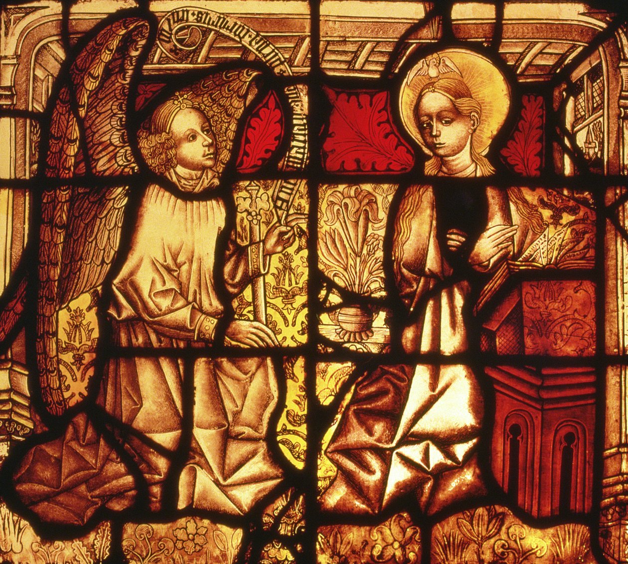 Buntglasfenster mit der Verkündigung, deutsch, ca. 1450 von German School