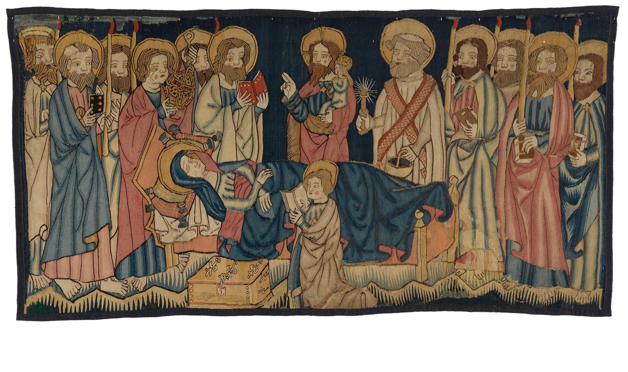 Wandteppichpanel, das den Tod der Jungfrau darstellt, aus dem Mittelrhein, möglicherweise Trier, Mitte des 15. Jahrhunderts von German School