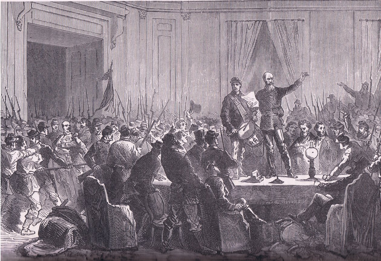 Das 106. Bataillon der Nationalgarde liefert Trochu im Hotel De Ville ab, Cassells Geschichte des Krieges zwischen Frankreich und Deutschland, veröffentlicht von Cassell and Company Limited, ca. 1890 von German School