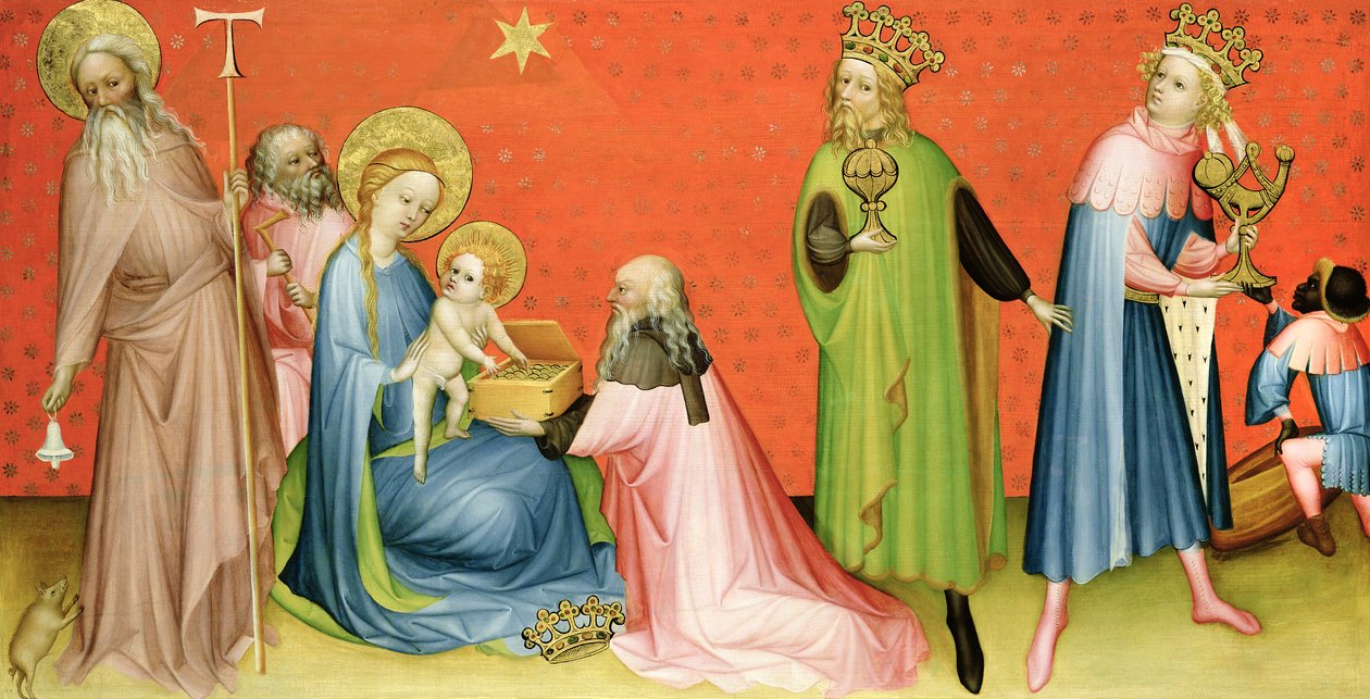 Die Anbetung der Könige mit St. Antonius Abt, 1400-10 von German School