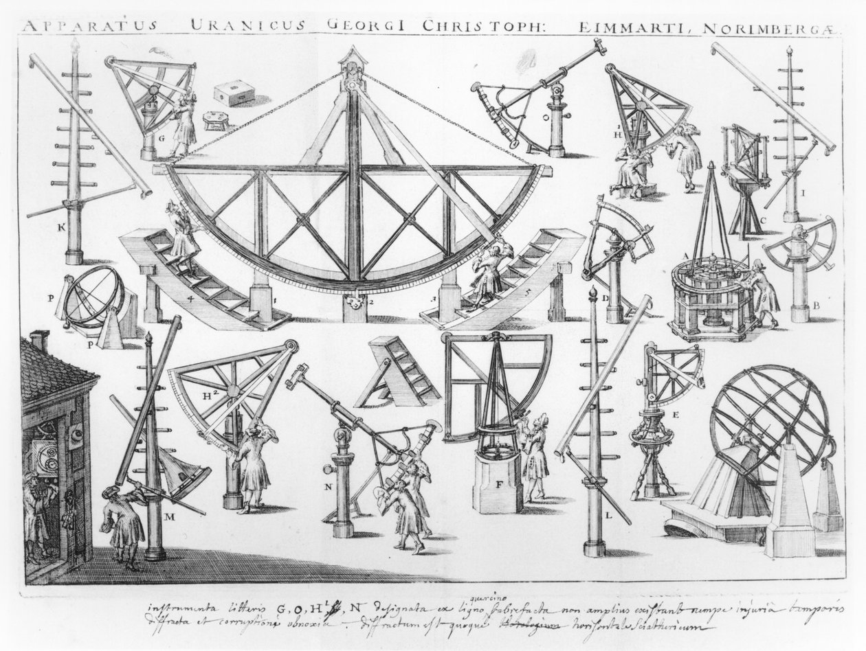 Die astronomischen Instrumente von Georg Christoph Eimmart (1638-1705), Illustration aus Epistola Eucharistica ad Virum, von Martin Knorre, veröffentlicht in Wittenberg 1691 von German School