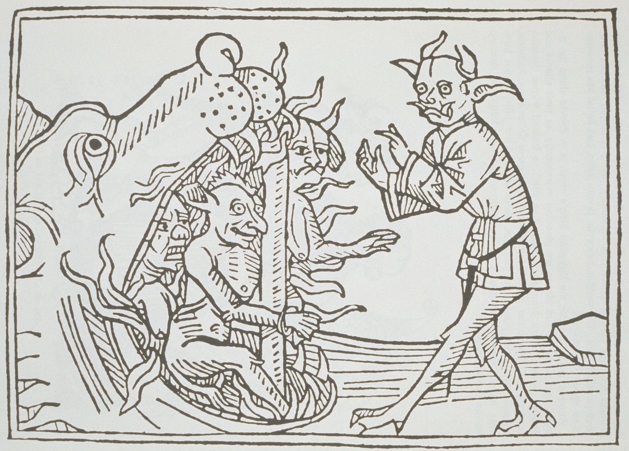 Der Teufel Belial vor den Toren der Hölle, aus Das Buch Belial, veröffentlicht in Augsburg, 1473 von German School