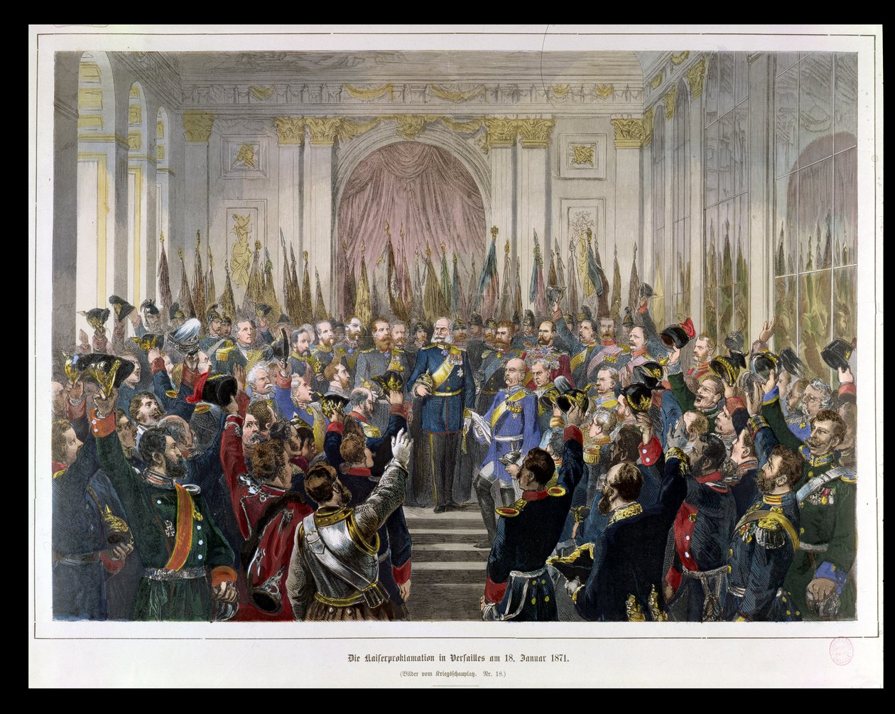Die Proklamation Wilhelms zum Kaiser des neuen Deutschen Reiches im Spiegelsaal von Versailles am 18. Januar 1871 von German School