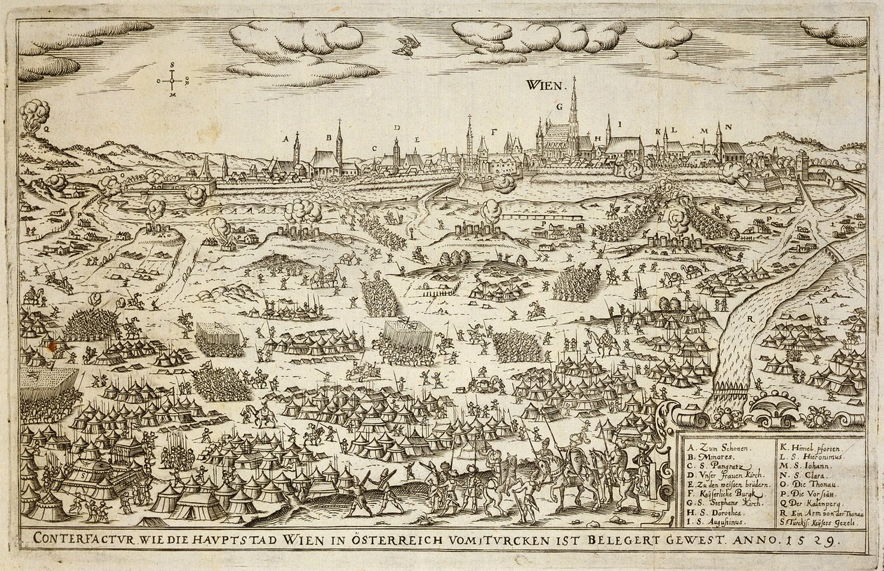 Die Belagerung von Wien im Jahr 1529, Illustration aus einem Buch über die osmanischen Feldzüge in Europa, graviert von Paul Furst (ca.1605-66) von German School