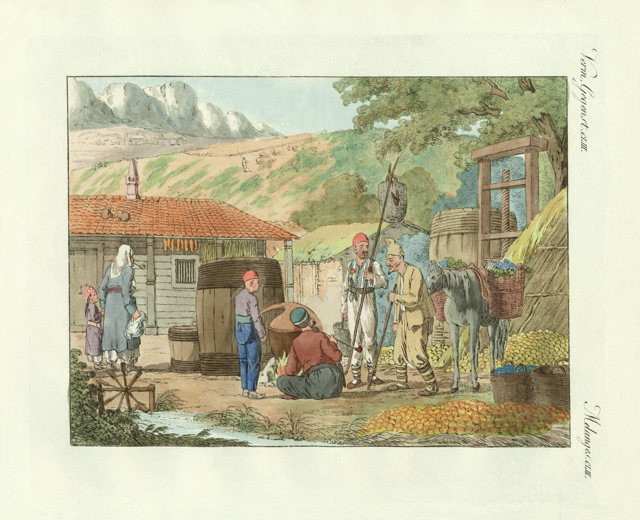 Die Talbewohner auf der Krim-Halbinsel (kolorierte Gravur) von German School