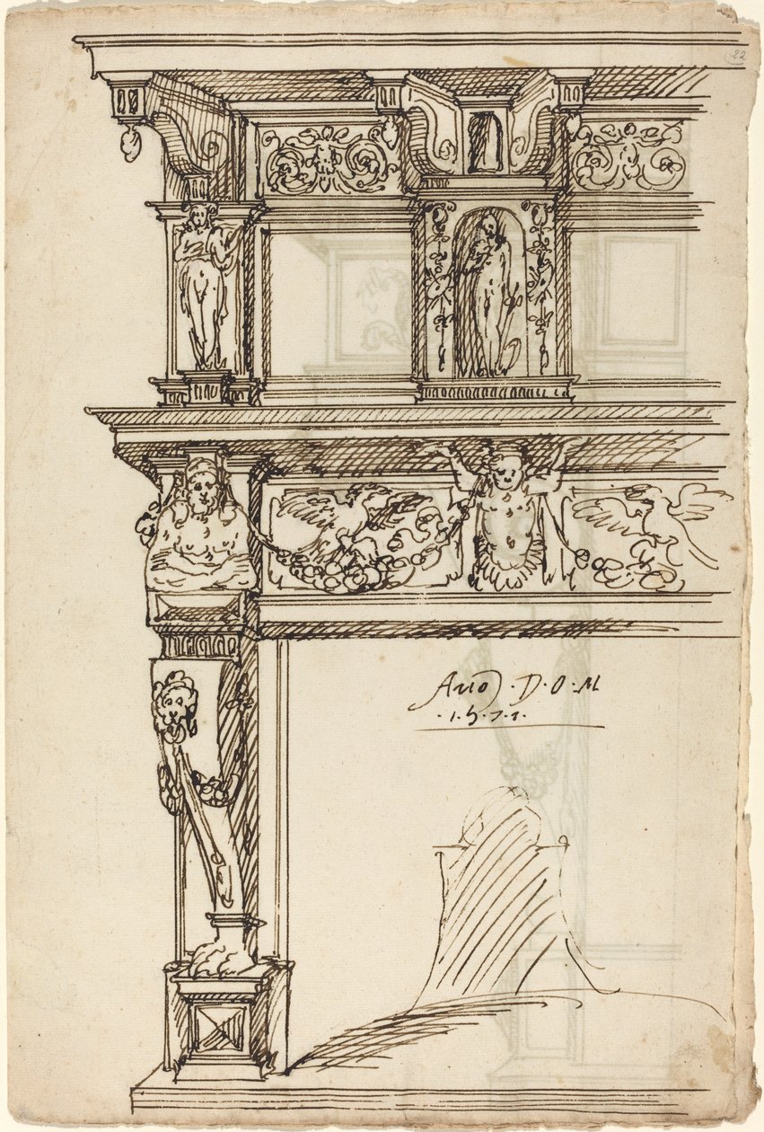 Palastkamin mit Merkur und Hoffnung [recto] von German or Austrian 16th Century