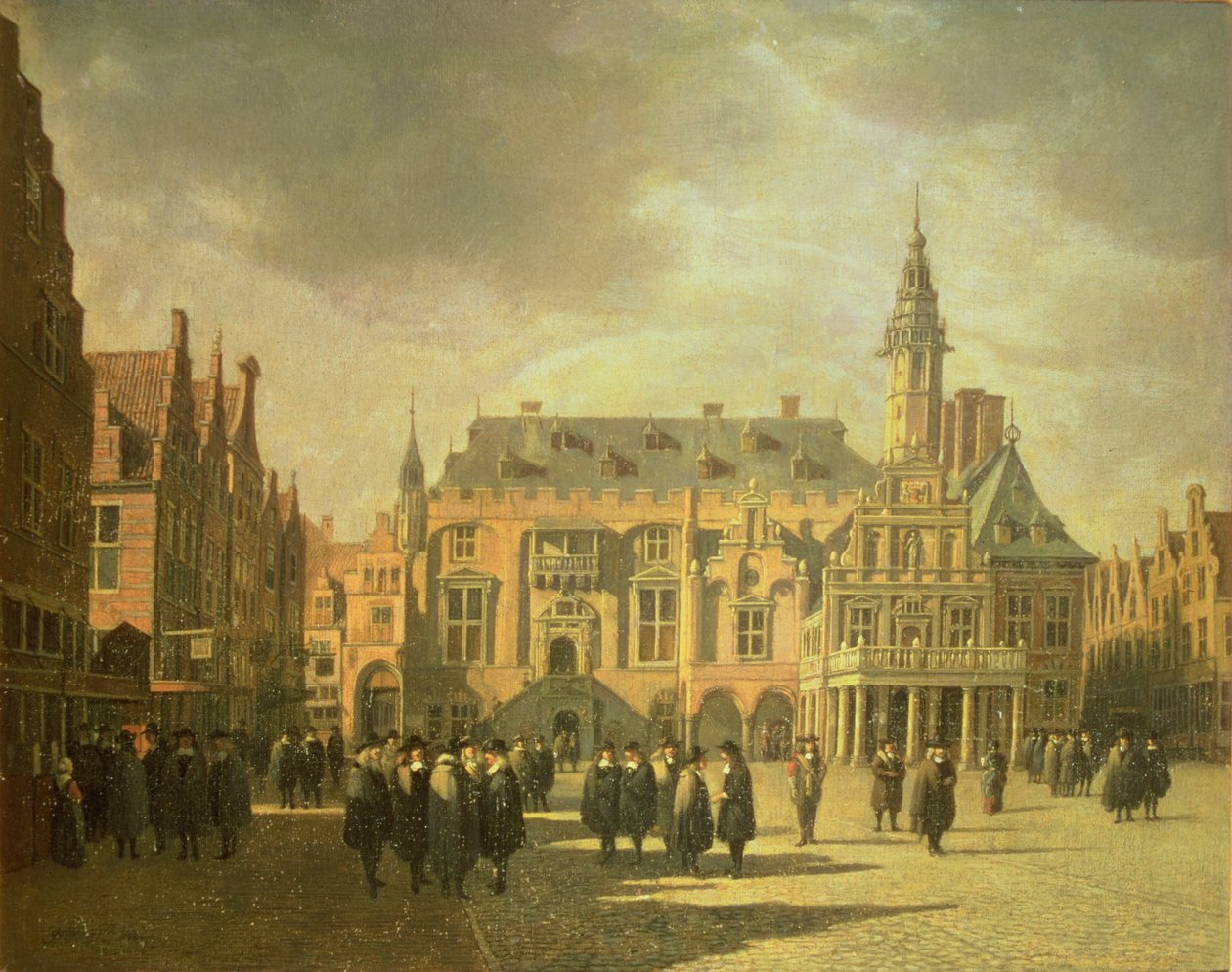 Ansicht des Rathauses auf dem Marktplatz von Haarlem von Gerrit Adriaensz Berckheyde