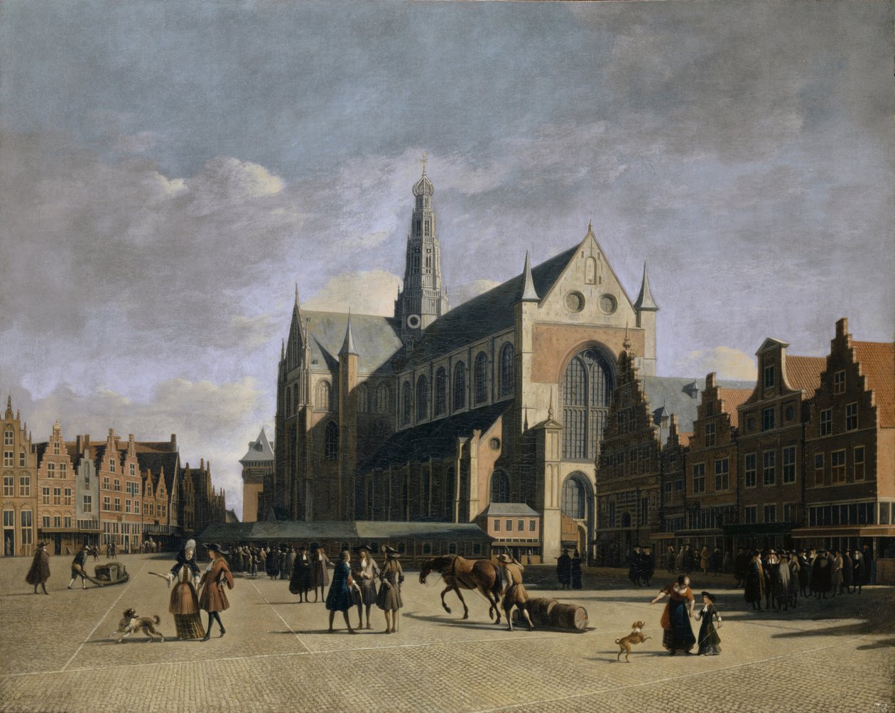 Ansicht des Grote Markts und der Grote Kerk oder St.-Bavokerk in Haarlem von Gerrit Adriaenszoon Berckheyde