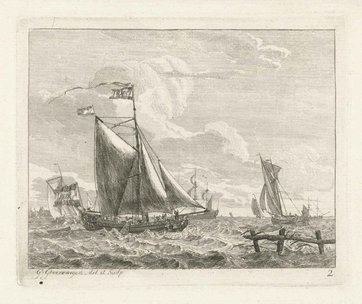 Acht Segelschiffe auf rauer See von Gerrit Groenewegen