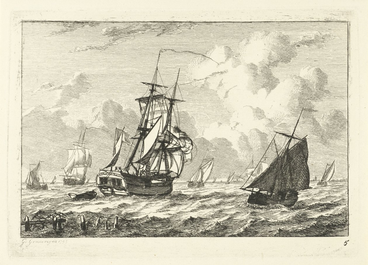 Verschiedene Segelschiffe auf unruhigem Wasser von Gerrit Groenewegen
