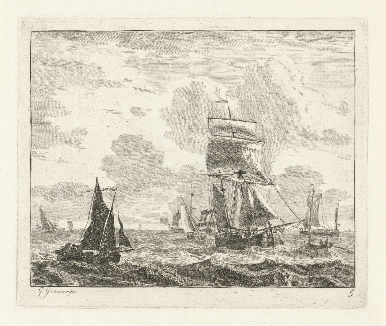 Segelschiffe auf unruhigem Wasser (Seelandschaften mit Schiffen) von Gerrit Groenewegen