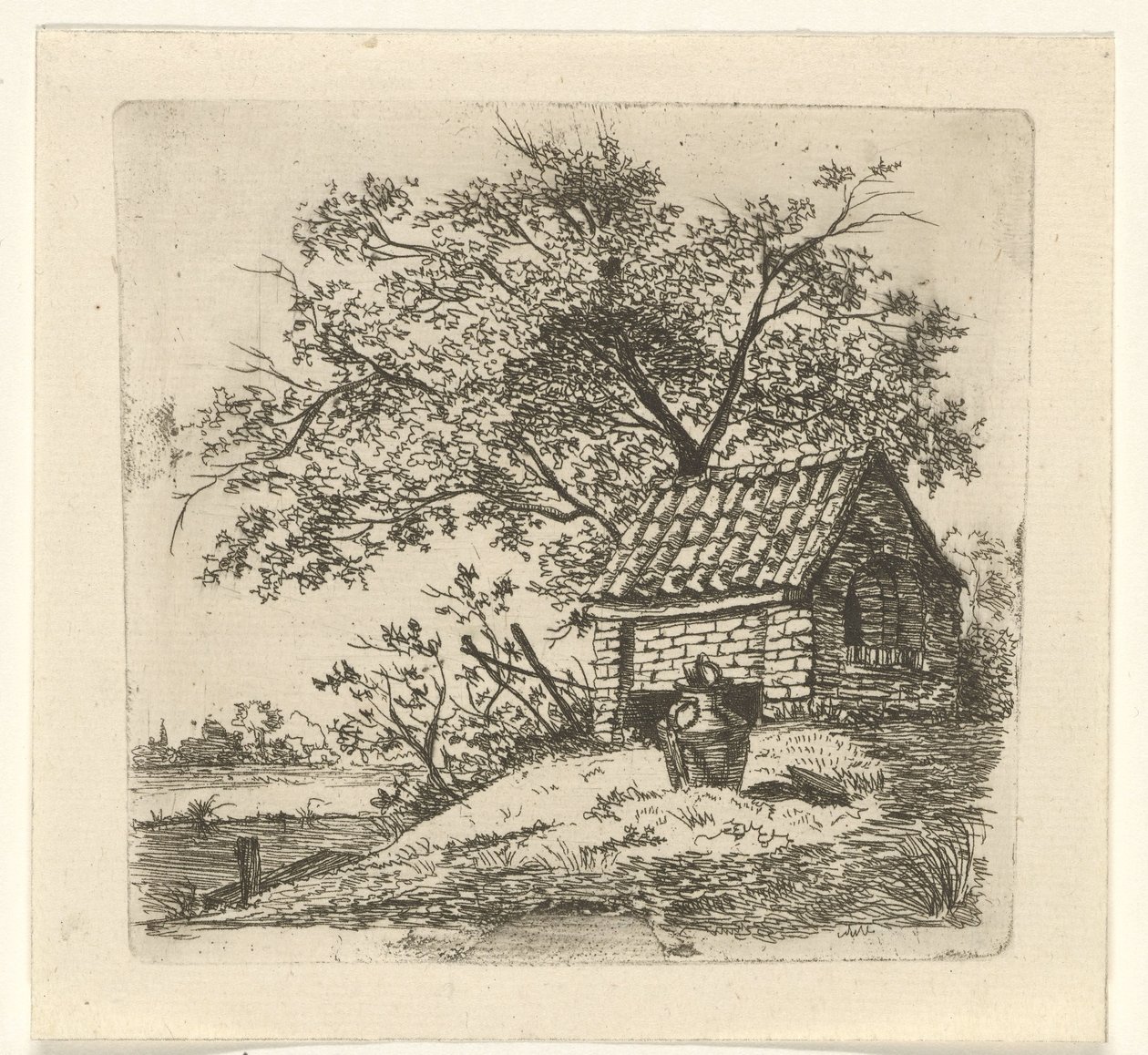 Milchkanne bei einem Schuppen von Gerrit Lamberts