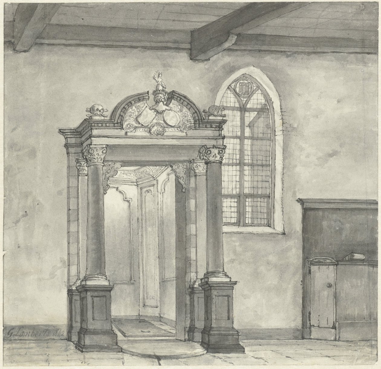 Zugang zur Kapelle mit der Gruft der Herren von Zandvoort, in der Kirche zu Zandvoort von Gerrit Lamberts