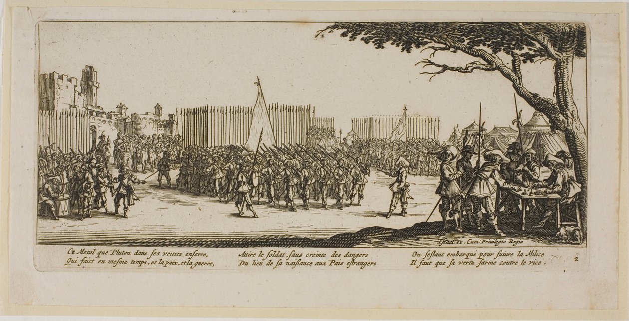 Rekrutierung von Truppen, Tafel zwei aus Die großen Leiden des Krieges von Gerrit Lucasz van Schagen