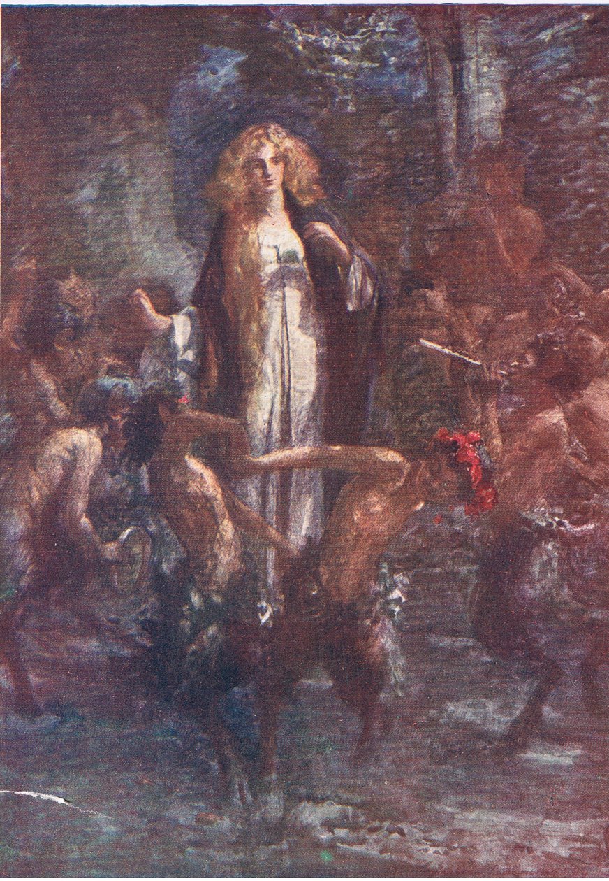 Die Satyrn tanzten fröhlich um sie herum, Geschichten aus der Feenkönigin, veröffentlicht von George Harrap and Company von Gertrude E. Demain (after) Hammond