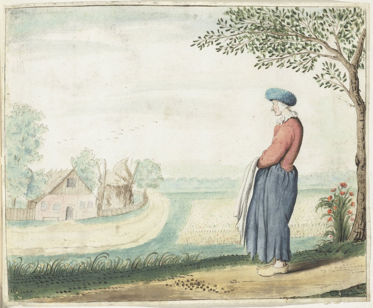 Bäuerin in einer Landschaft von Gesina ter Borch (signed by artist)