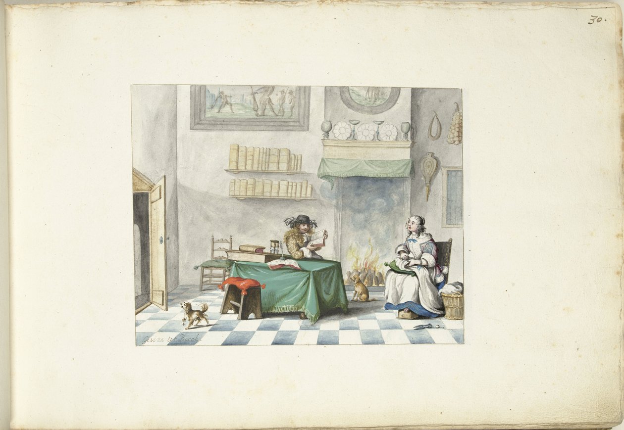 Herr, der einer Dame vorliest von Gesina ter Borch (signed by artist)