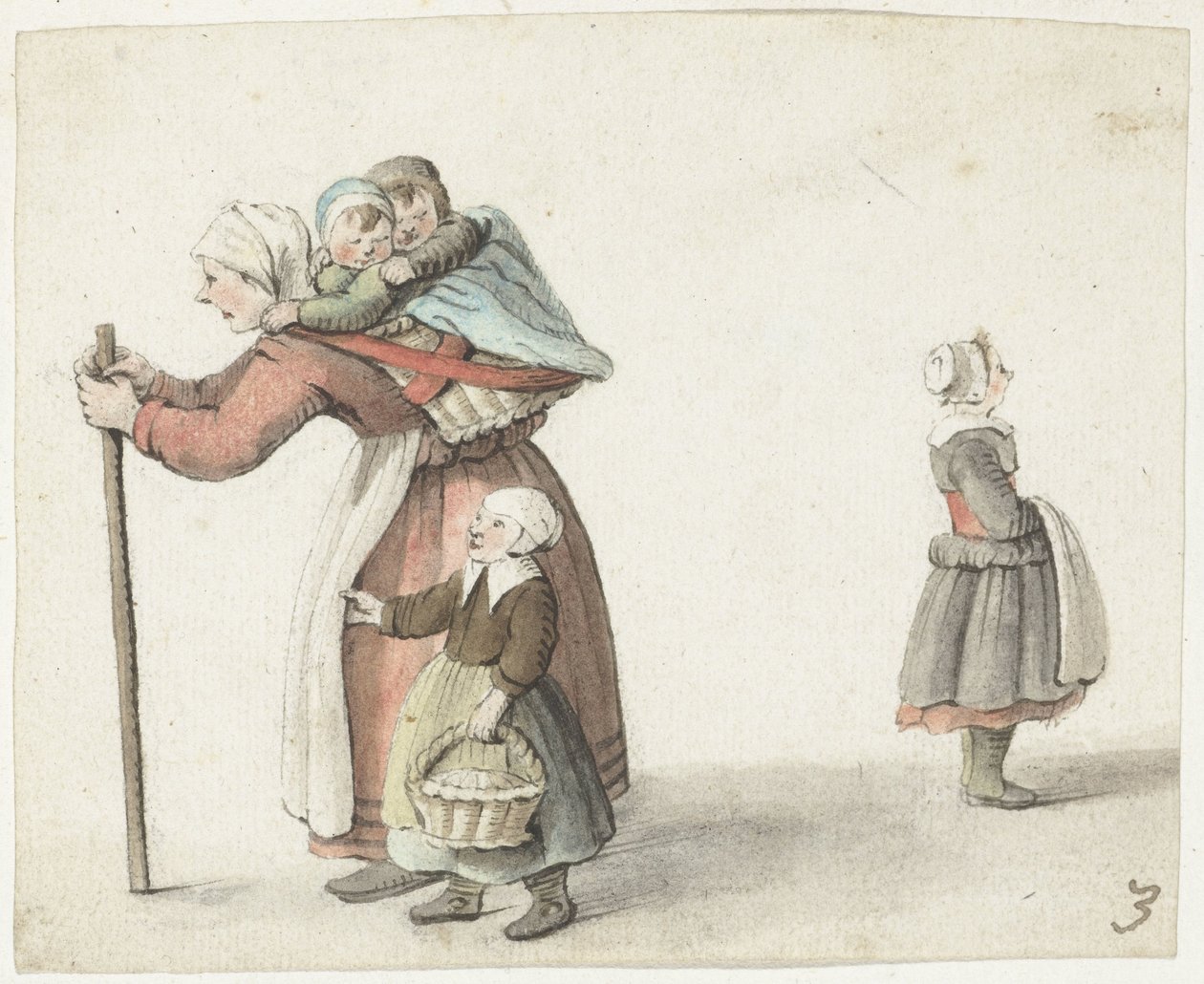 Frau mit zwei Kindern in einem Tragekorb von Gesina ter Borch
