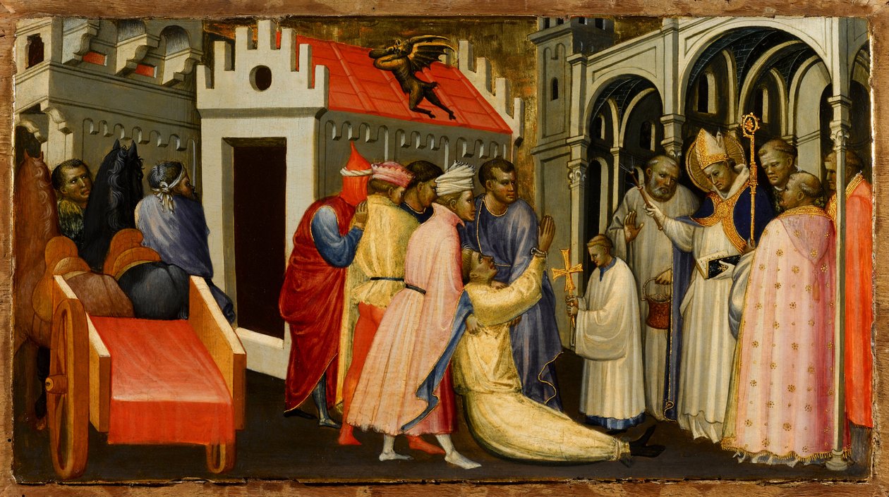 Der heilige Hugh von Lincoln exorziert einen vom Teufel besessenen Mann, 1404-1407 von Gherardo Starnina