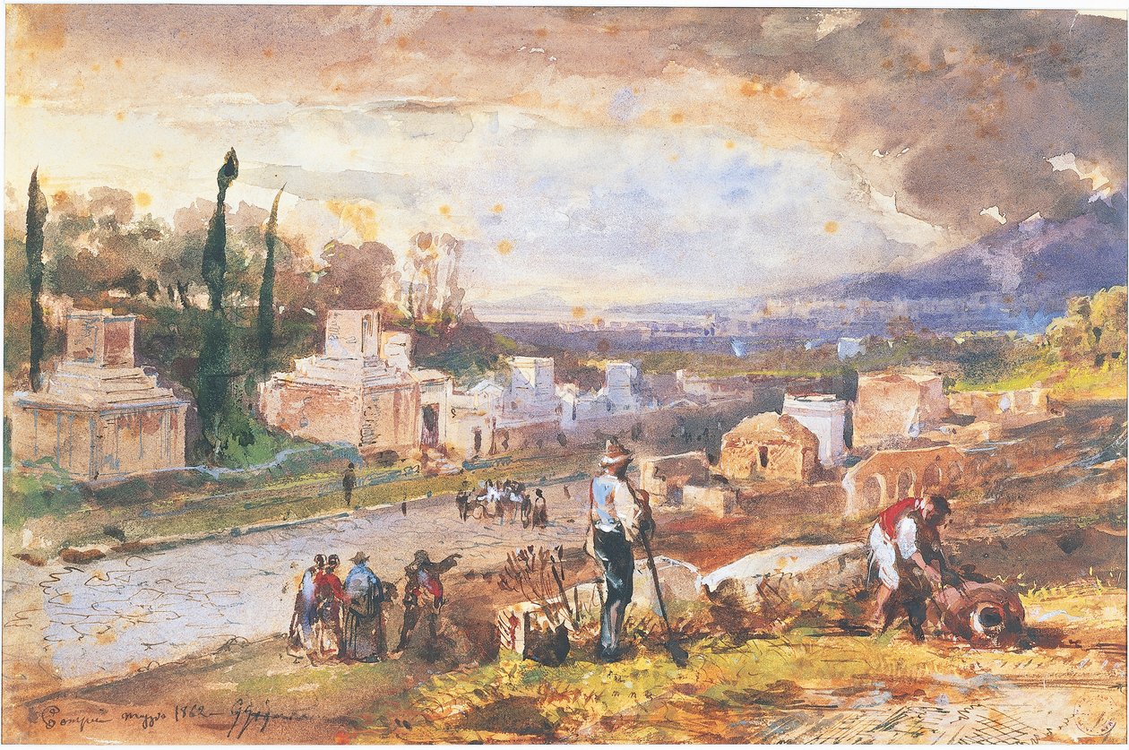 Die Straße der Gräber in Pompeji, 1862 von Giacinto Gigante