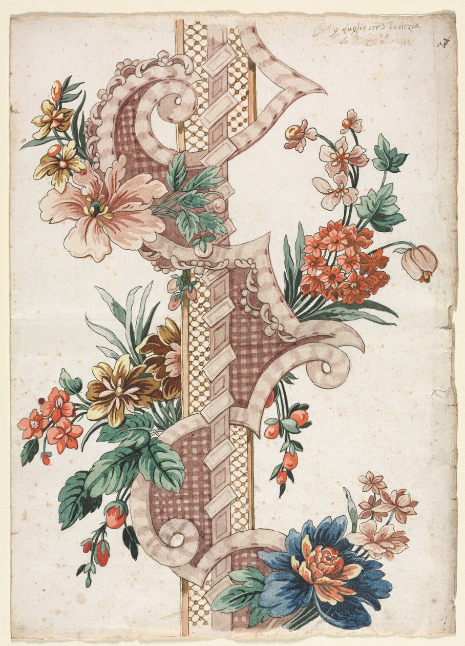 Vertikales dekoratives Blumenband, 1773 von Giacomo Cavenezia
