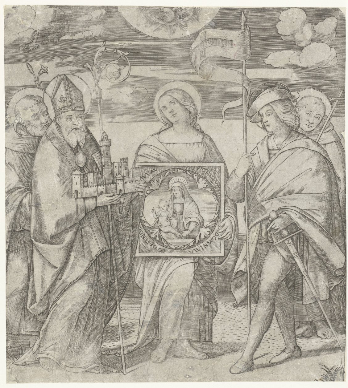 Fünf Schutzheilige von Bologna mit Darstellung von Maria von Giacomo Francia