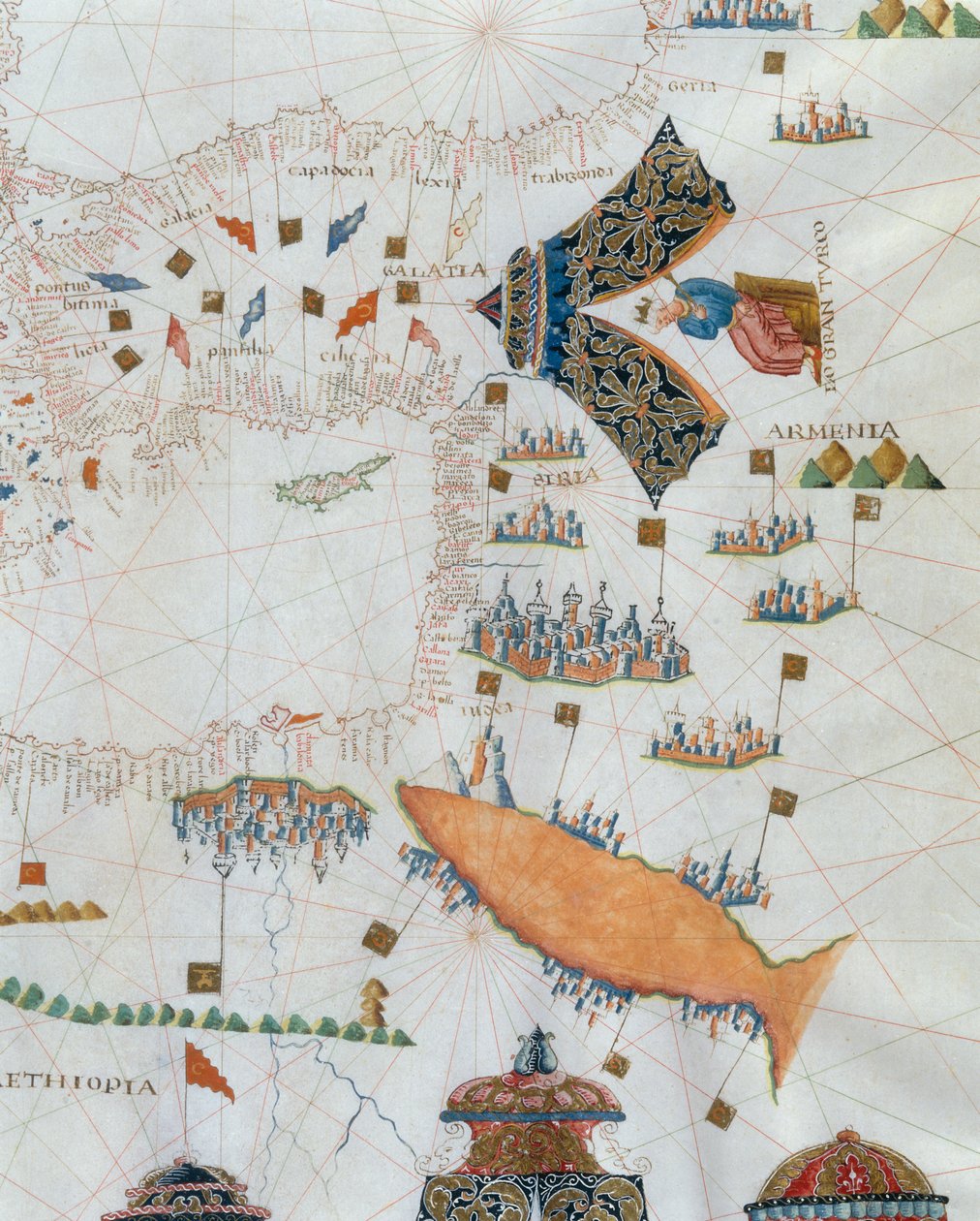 Eine nautische Karte, (Detail) des Gran Turco, 1564 von Giacomo Maggiolo