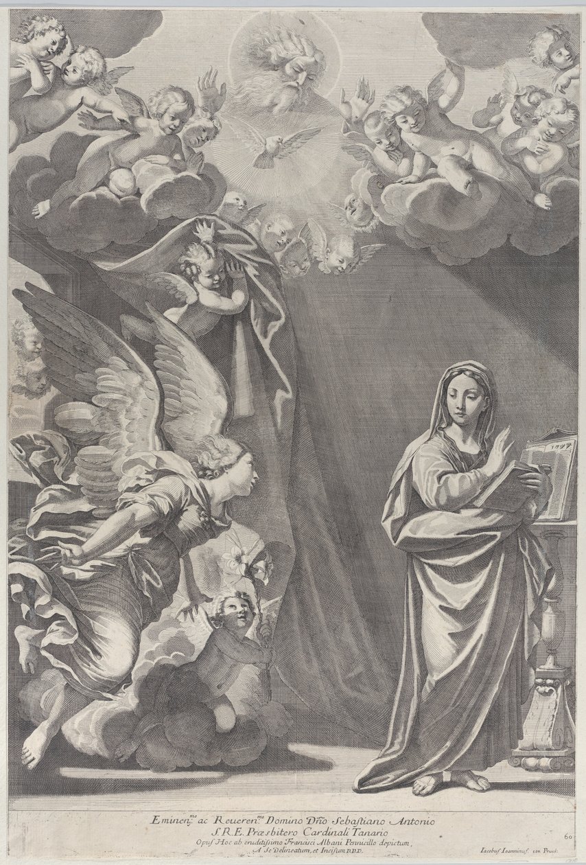 Die Verkündigung, mit Gabriel und anderen Engeln links und Gottvater oben von Giacomo Maria Giovannini