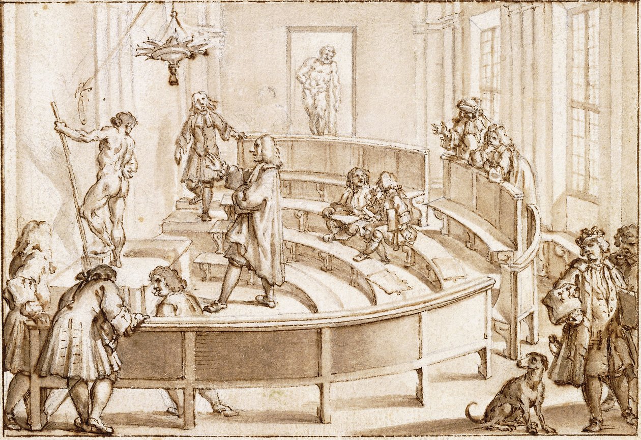 Die Academia Clementina, Bologna, mit einem Akt, der vom Zeichenlehrer positioniert wird, der Farnese-Herkules im Hintergrund von Giampietro Zanotti