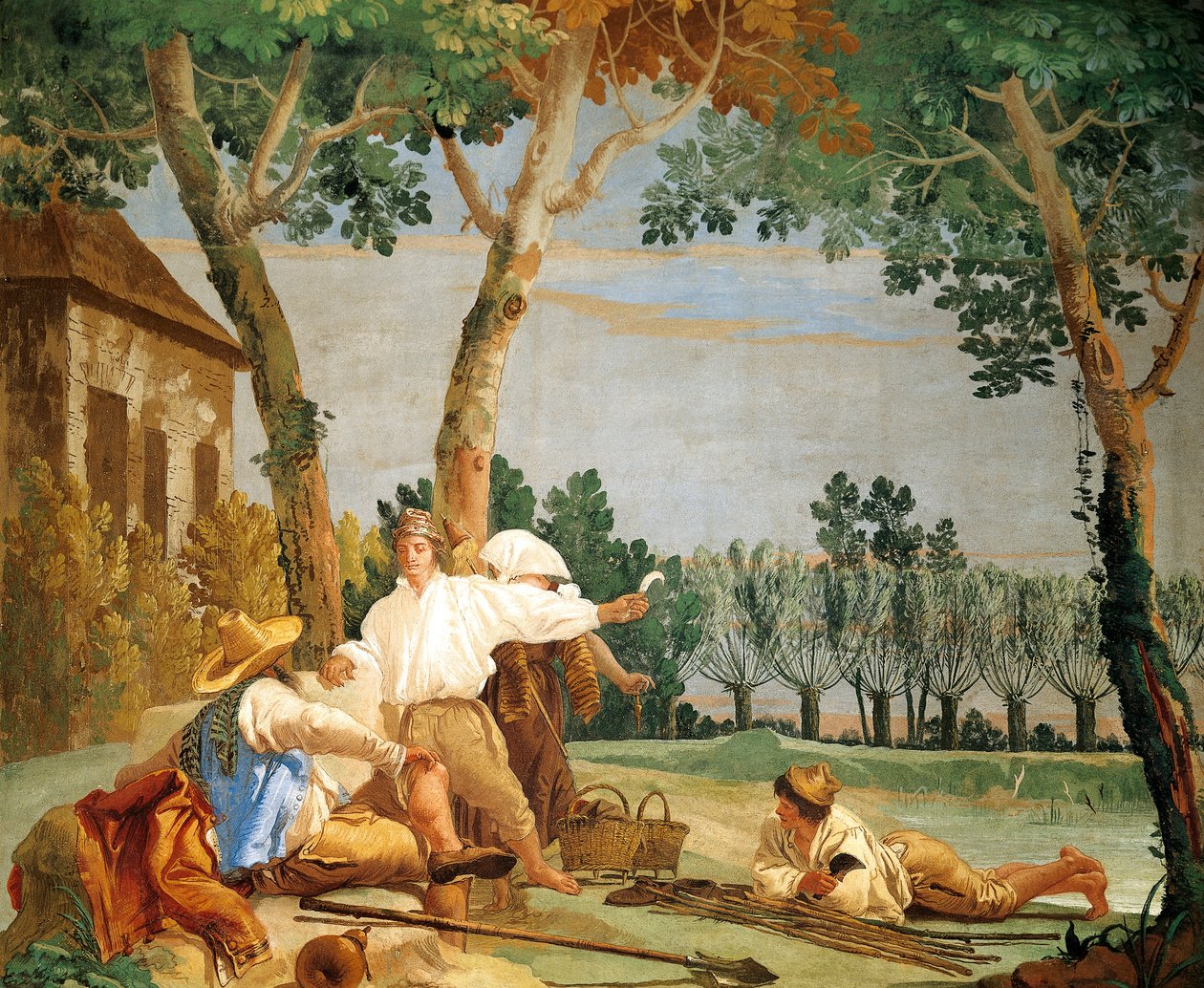 Bauern bei der Rast, Fresko, Raum der rustikalen Szenen im Gästehaus, Villa Valmarana 