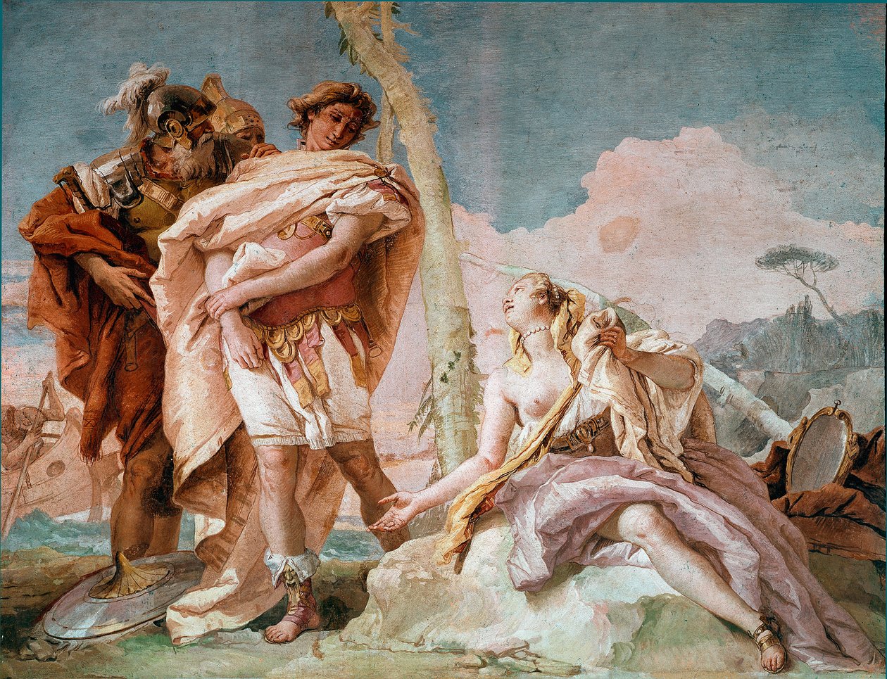 Renaud verlässt Armide. Illustration einer Szene aus Torquato Tassos „Das befreite Jerusalem“ (La gerusalemme liberata). Fresko von Giandomenico Tiepolo (1727-1804) 1757 von Giovanni Domenico Tiepolo