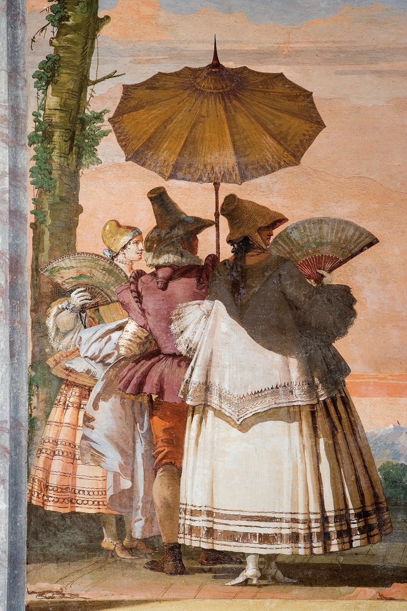 (Detail) Der Sommerspaziergang, aus dem Raum des gotischen Pavillons, in der Foresteria, 1757 von Giovanni Domenico Tiepolo
