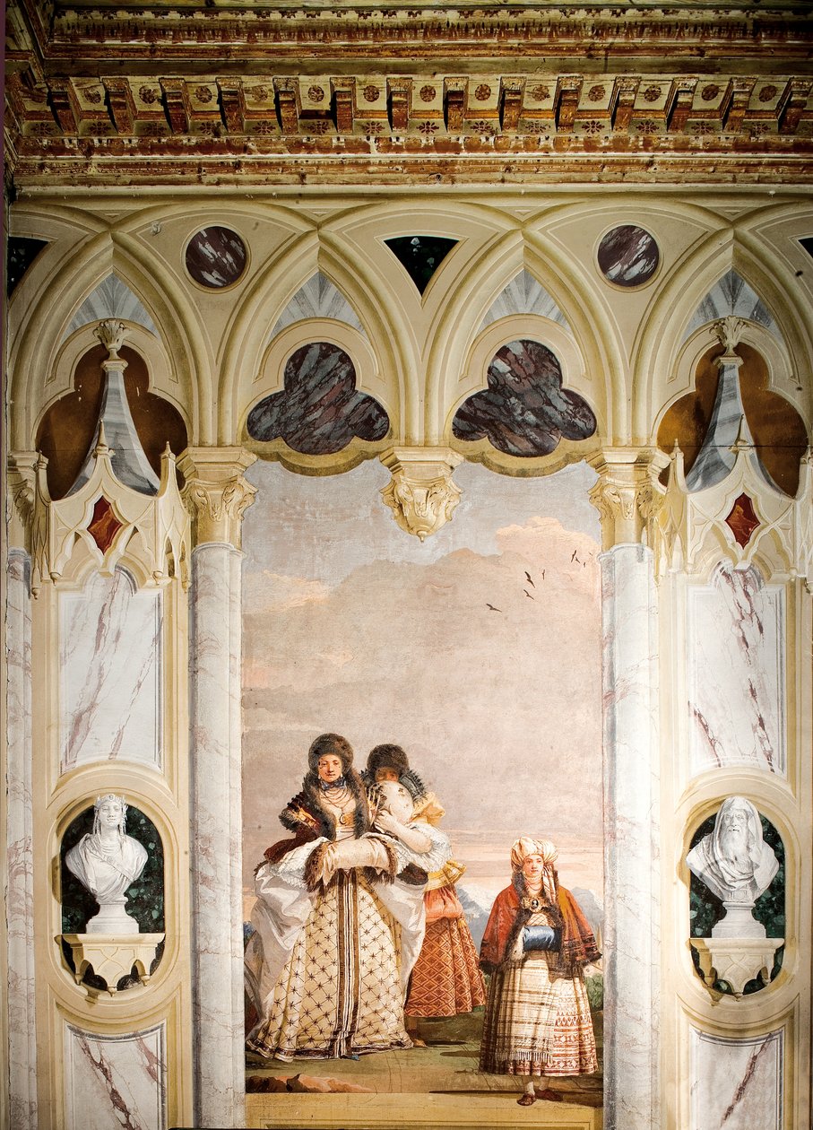Der Winterspaziergang, aus dem Raum des gotischen Pavillons, in der Foresteria, 1757 von Giovanni Domenico Tiepolo