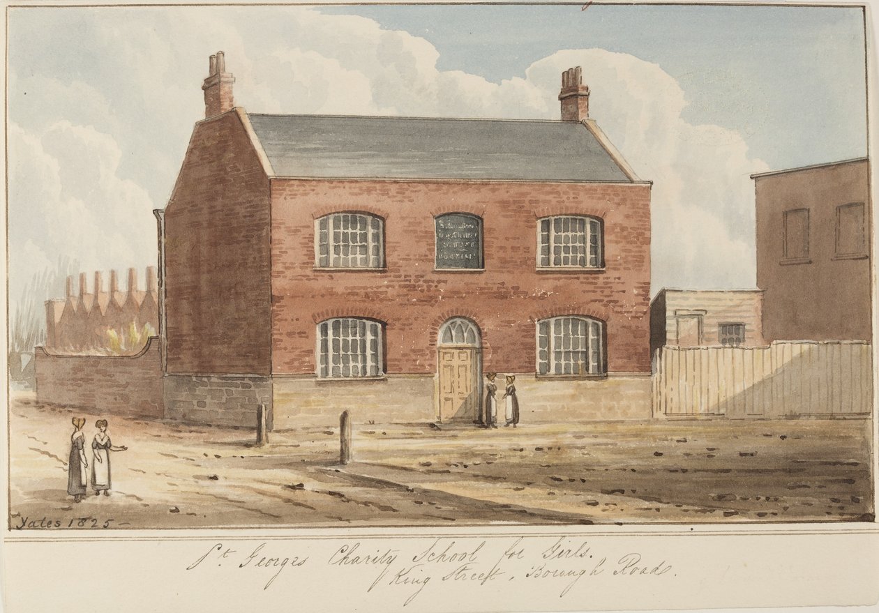 Ansicht der St. Georges Charity School for Girls in der King Street, Southwark. King Street ist jetzt als Newcomen Street bekannt, 1825 von Gideon Yates
