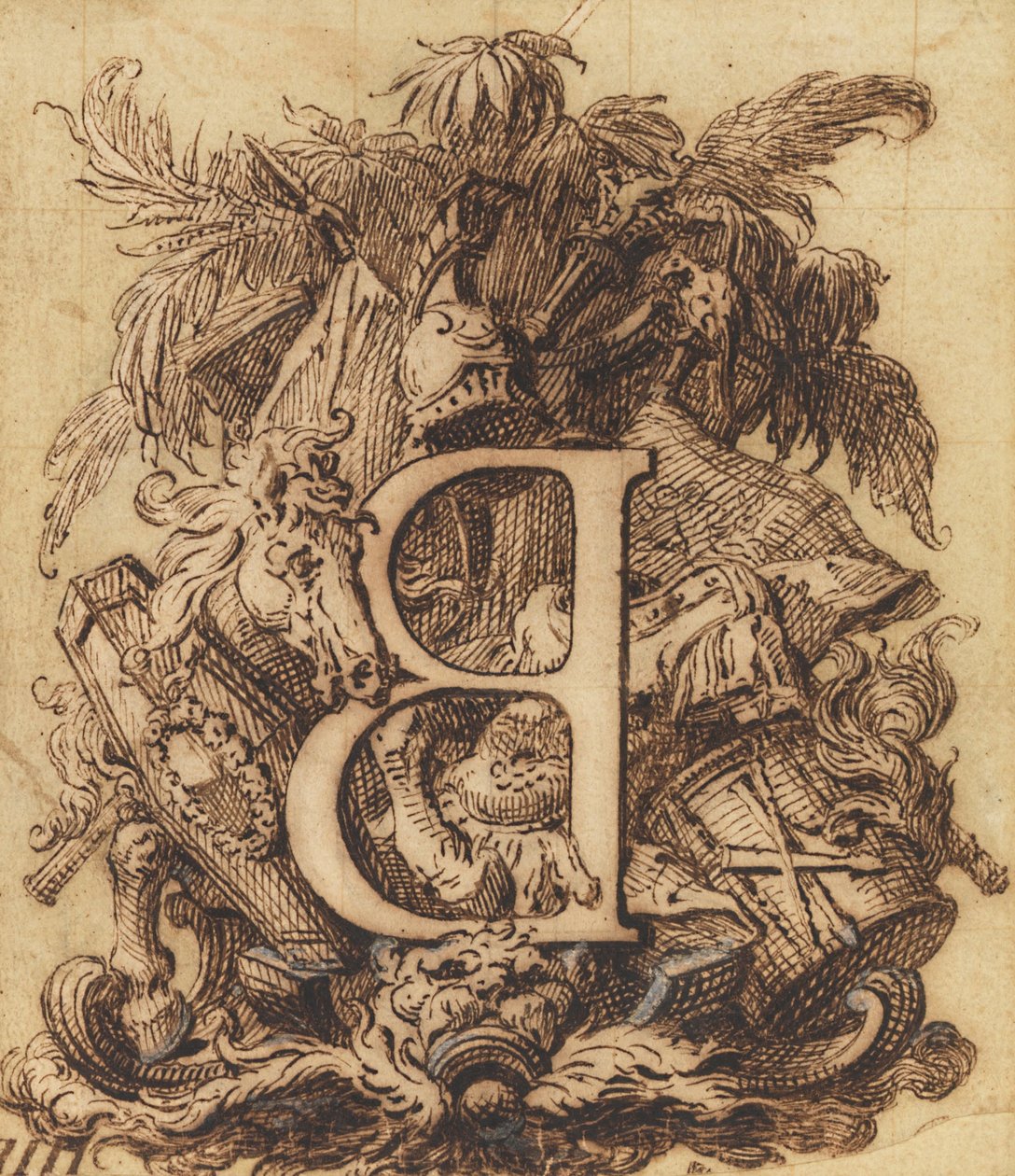 Ornamentaler Entwurf für den Buchstaben B von Gilles Marie Oppenord