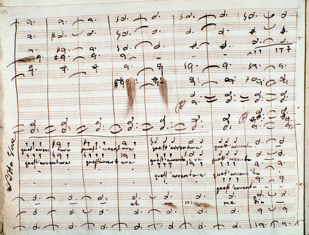 Musikalische Partitur für die Arie Questavventura, in Der Barbier von Sevilla von Gioachino Rossini
