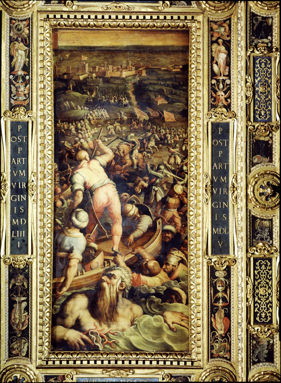 Die Niederlage der Türken bei Piombino von der Decke des Salone dei Cinquecento, 1565 von Giorgio Vasari