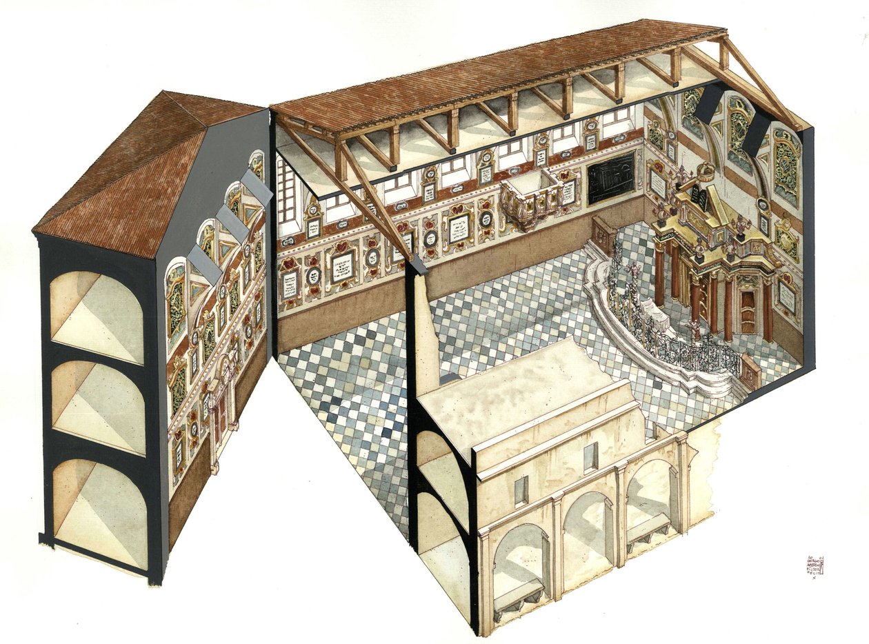 Barockkunst: Rekonstruktion der architektonischen Struktur der Synagoge von Casale Monferrato in Italien von Giorgio Albertini