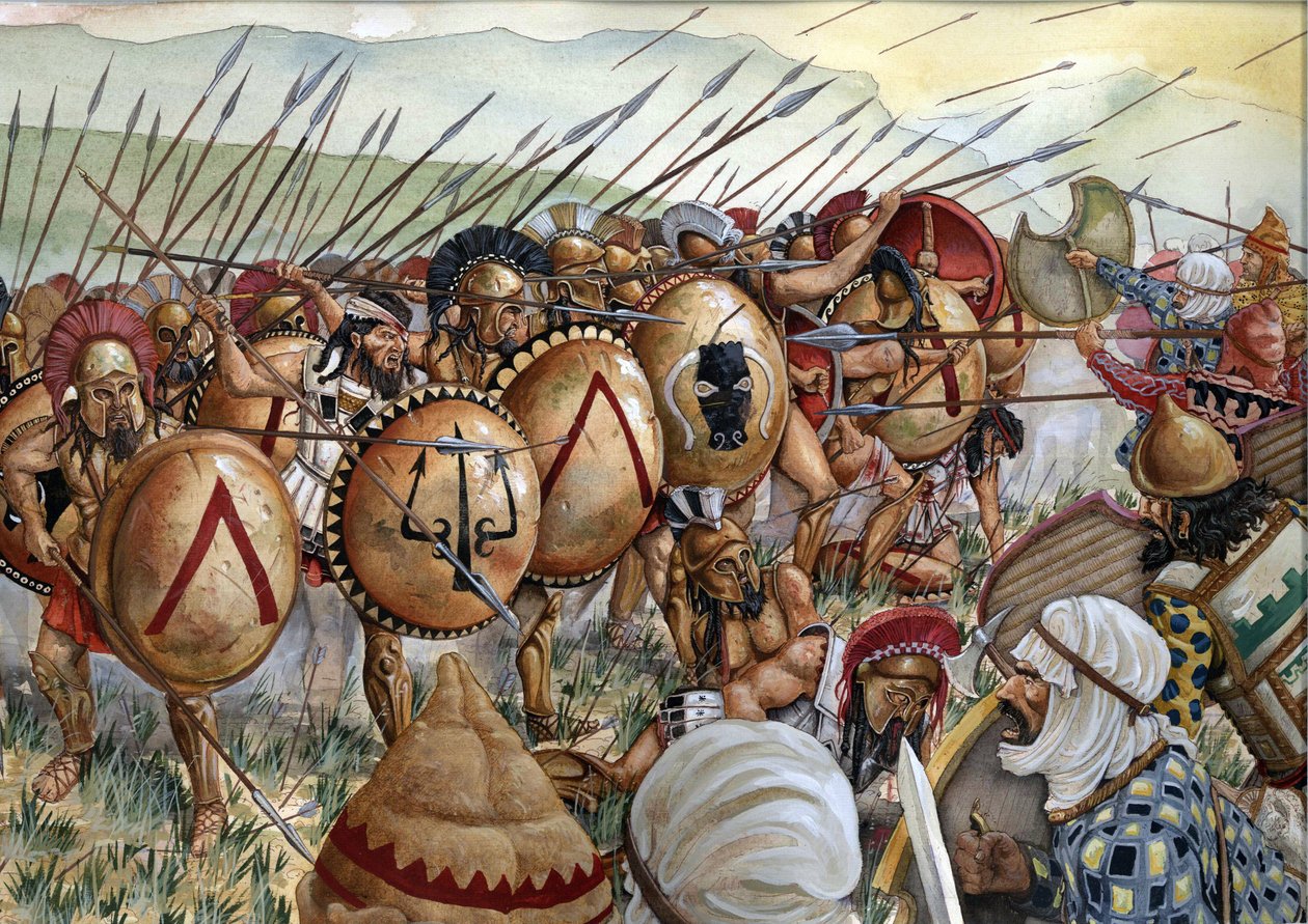 Schlacht bei den Thermopylen: Die Armee der Spartaner unter dem Kommando von Leonidas I kämpft gegen die Griechen gegen die Perser im Jahr 480 v. Chr. von Giorgio Albertini