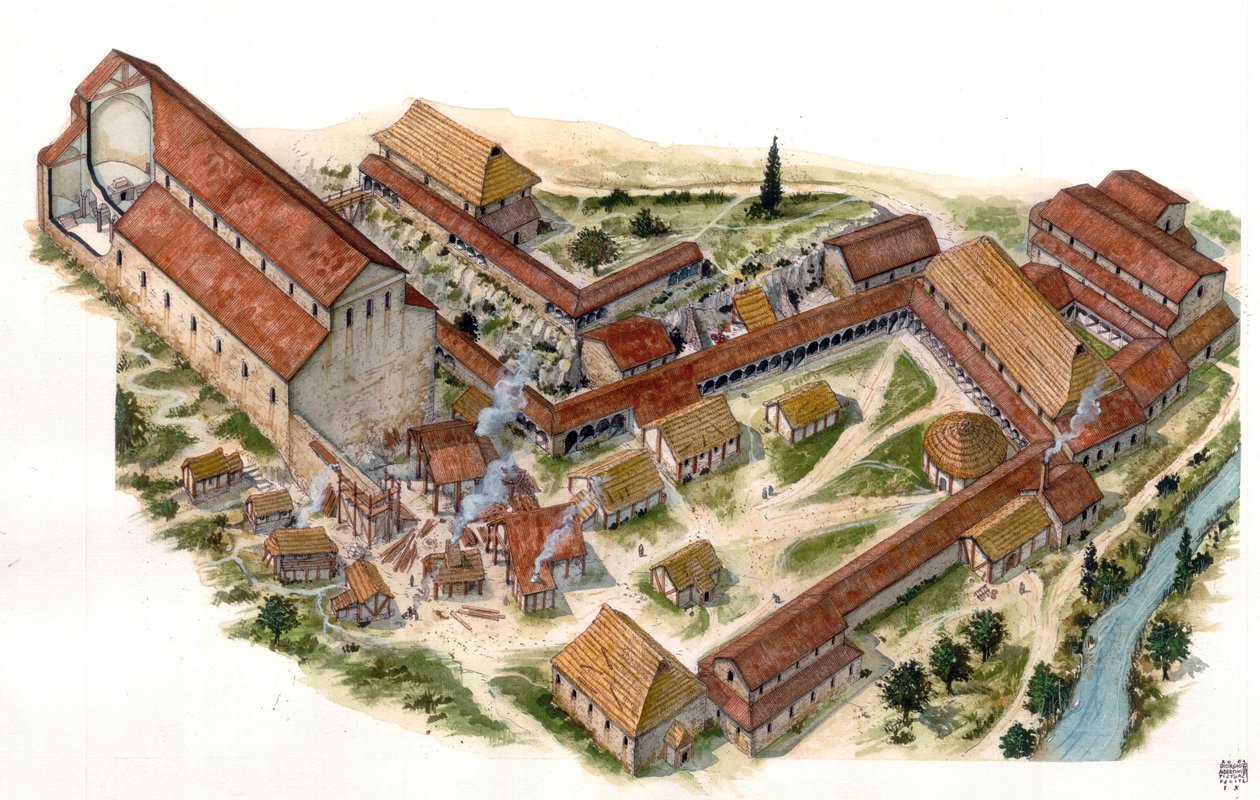 Preromanische Kunst: Luftansicht des Benediktinerklosters Saint Vincent von Volturne von Giorgio Albertini