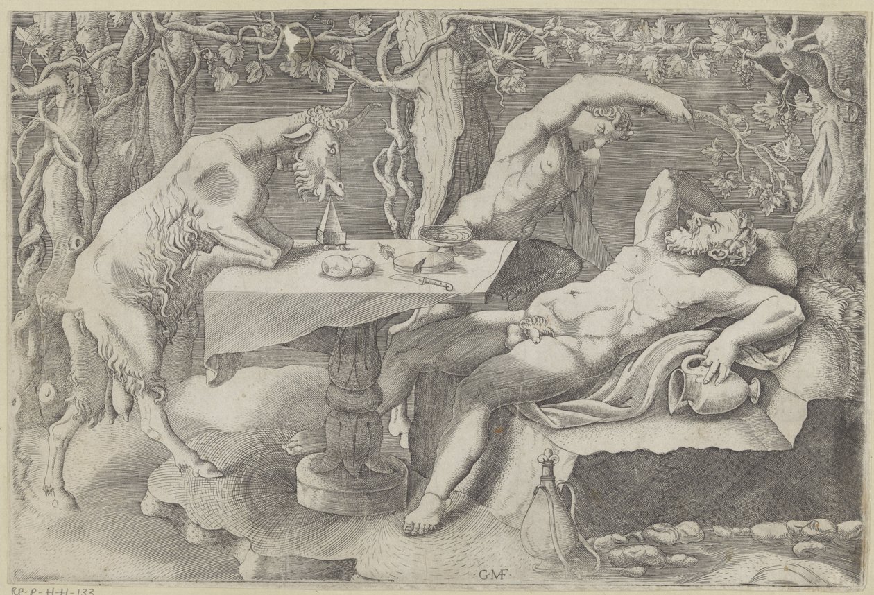 Silenus, ein Satyr und eine Ziege von Giorgio Ghisi