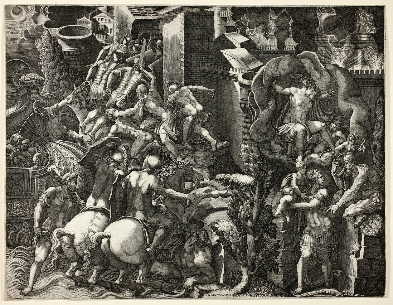 Der Fall von Troja und die Flucht des Aeneas von Giorgio Ghisi