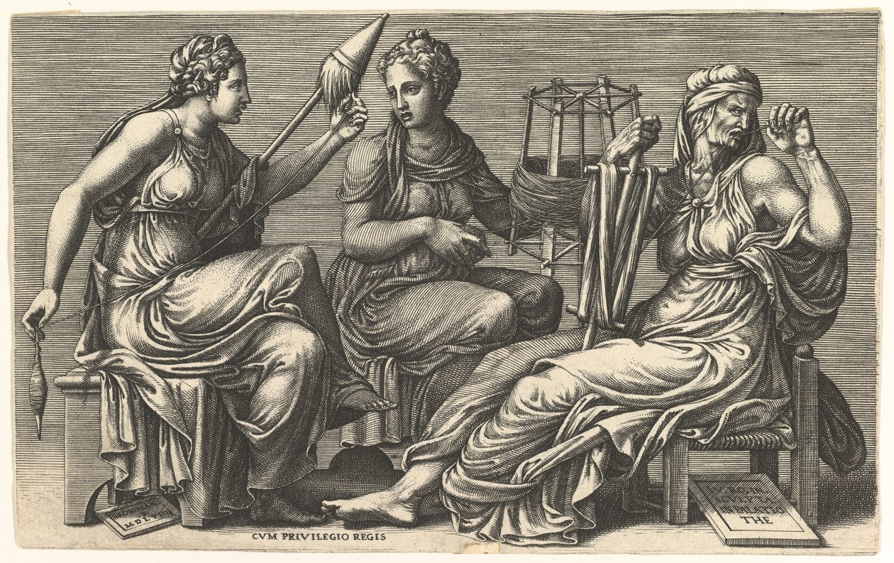 Die drei Schicksalsgöttinnen Clotho, Lachesis und Atropos, 1558-59 von Giorgio Ghisi