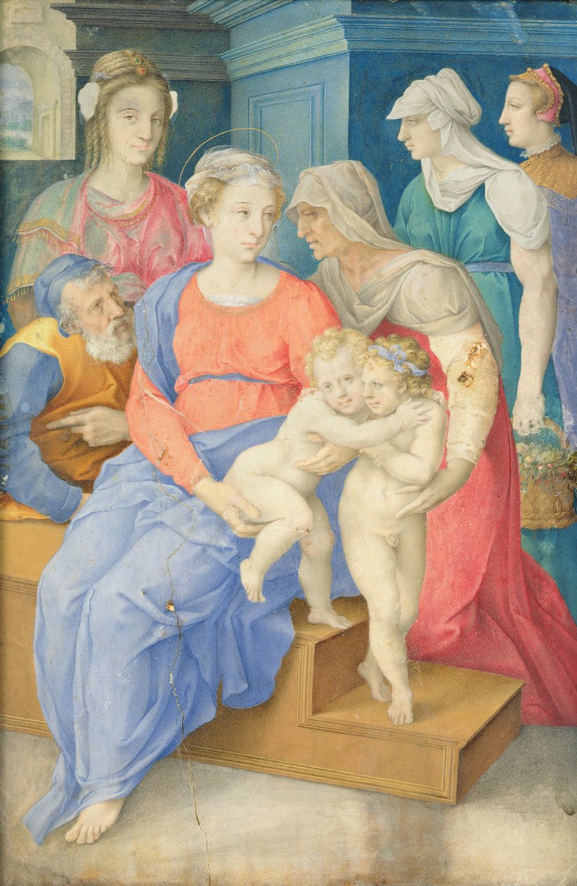 Die Heilige Familie mit St. Elisabeth, St. Johannes dem Täufer und drei Edelfrauen, ca. 1557 von Giorgio Giulio Clovio