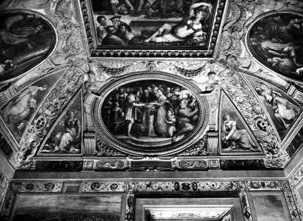 Papst Clemens VII. (1478-1534) verheiratet Katharina de Medici (1519-1589) mit Heinrich II. von Frankreich (1519-59), aus der Sala di Clemente VII von Giorgio Vasari
